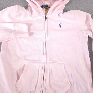 Polo Ralph Lauren Hoodie Girls L 12-14 Pink Cotton Blend Pony Logo Full Zip